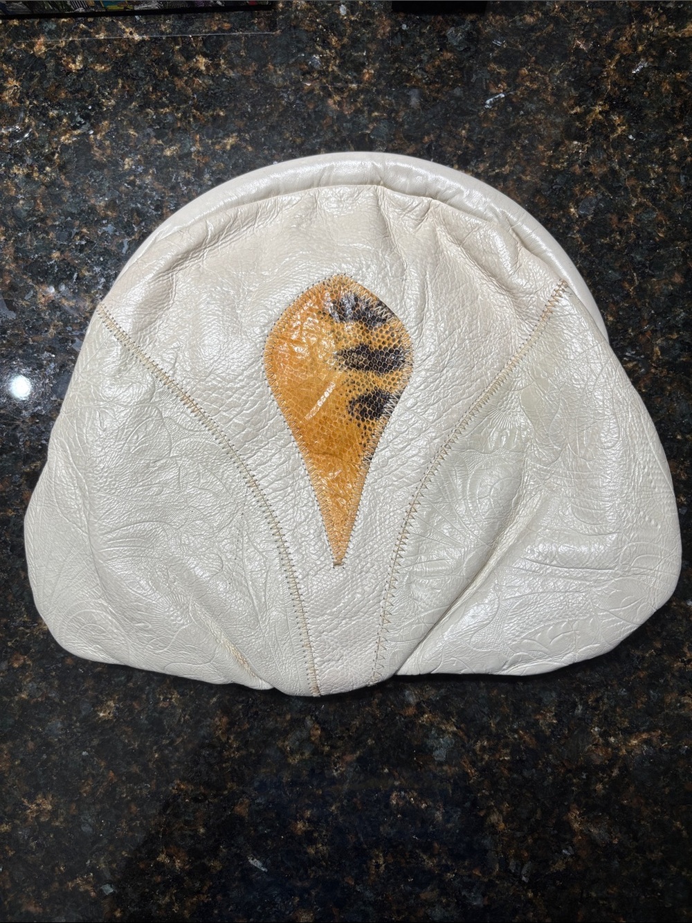 Vintage 80’s Clutch-Cream Leather with Golden Yellow Snakeskin Accent